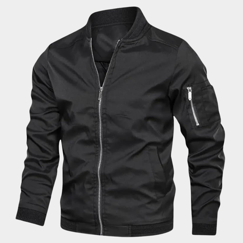 Men's Lightweight Ribbed-Hem Bomber for Mild Autumn Days - Black