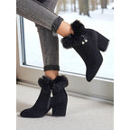 Women's Plush-Collar Pointed-Toe Boots with Side Zip