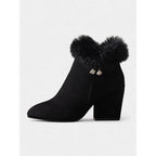 Women's Plush-Collar Pointed-Toe Boots with Side Zip