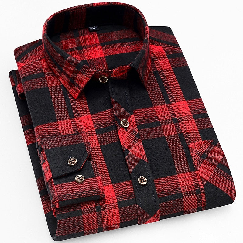 Men's Relaxed Soft-Touch Check Shirt with Button Front - Wine Red