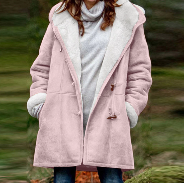 Women's Showerproof Fleece-Lined Duffle Coat with Toggles - Light Pink