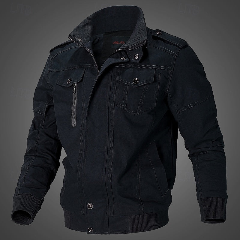 Men's Classic Relaxed-Fit Field Jacket for Spring and Autumn - Black