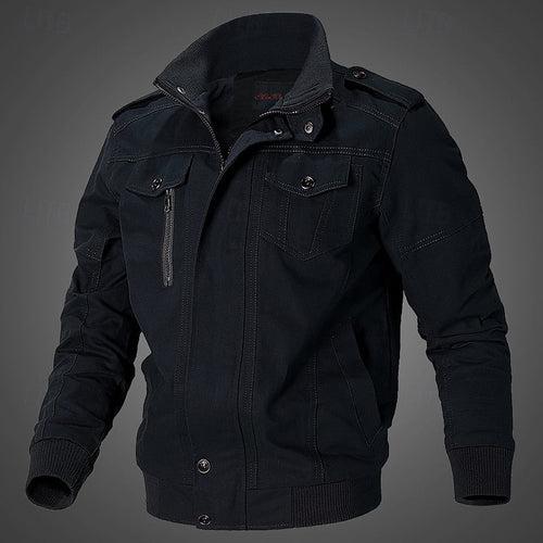 Men's Classic Relaxed-Fit Field Jacket for Spring and Autumn - Black