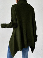 Women's Oversized Folded Polo Neck Jumper with Asymmetric Hem