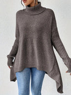 Women's Oversized Folded Polo Neck Jumper with Asymmetric Hem