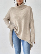 Women's Oversized Folded Polo Neck Jumper with Asymmetric Hem