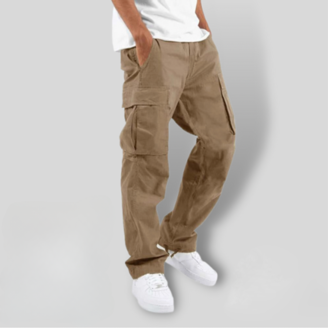 Men's Stitched-Panel Straight-Leg Cargo Trousers with Flap Pockets - Brown