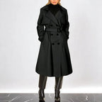Women's Wide-Lapel Gabardine Trench Coat with Adjustable Belt