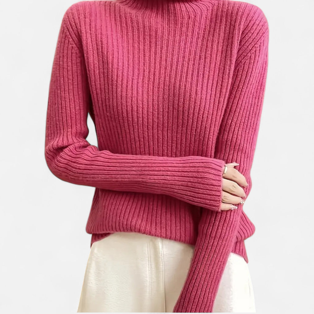 Women's Flared Umbrella-Hem Ribbed Polo Neck Jumper