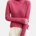 Women's Flared Umbrella-Hem Ribbed Polo Neck Jumper