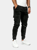 Men's Flap-Pocket Cargo Tracksuit Bottoms with Tapered Leg - Black