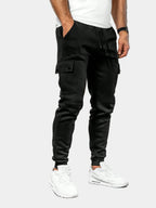 Men's Flap-Pocket Cargo Tracksuit Bottoms with Tapered Leg - Black