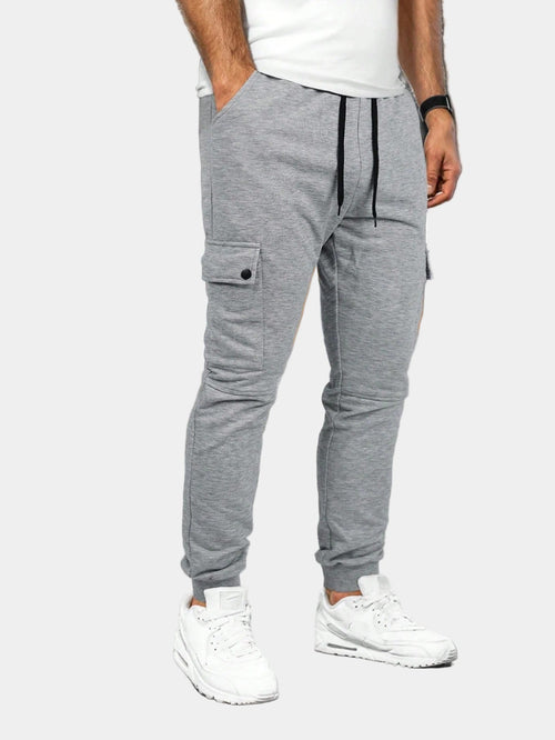Men's Flap-Pocket Cargo Tracksuit Bottoms with Tapered Leg - Light Grey