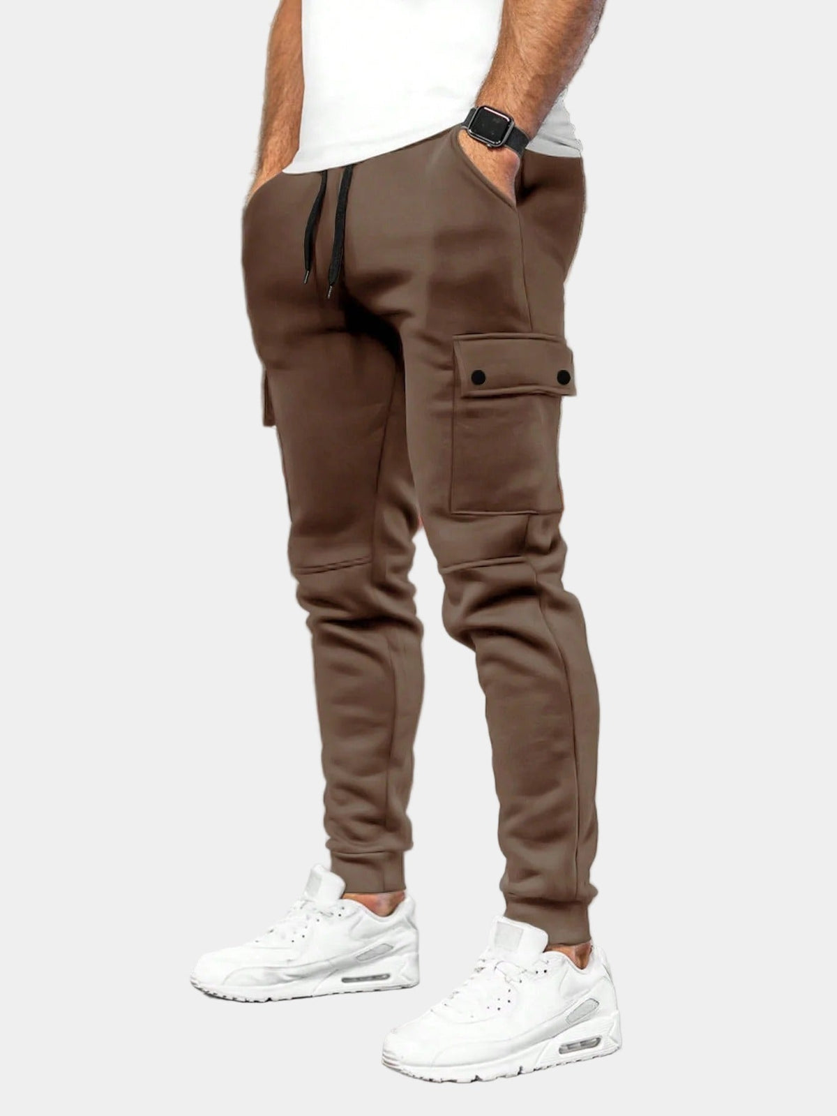 Men's Flap-Pocket Cargo Tracksuit Bottoms with Tapered Leg - Brown