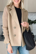 Women's Tailored Hybrid Coat with Ribbed Knit Sleeves and Notch Lapels - Beige