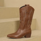 Women's Embroidered-Wing Cowgirl Boots with Stacked Heel