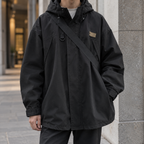 Men's Hidden-Fastening Hooded Jacket in Soft Woven Fabric - Black