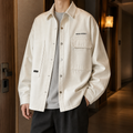 Men's Press-Stud Relaxed Shacket with Offset Utility Pockets - Apricot
