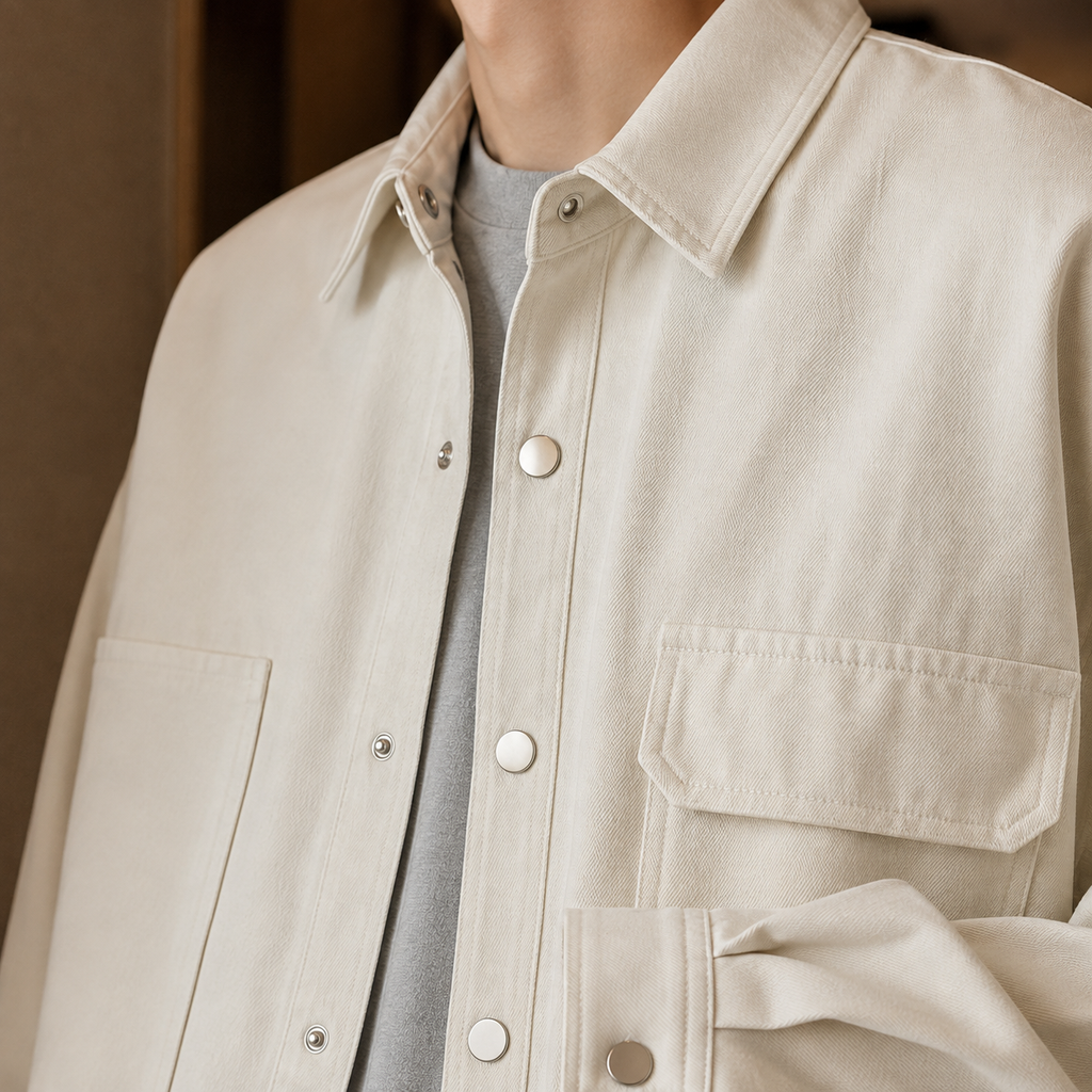 Men's Press-Stud Relaxed Shacket with Offset Utility Pockets