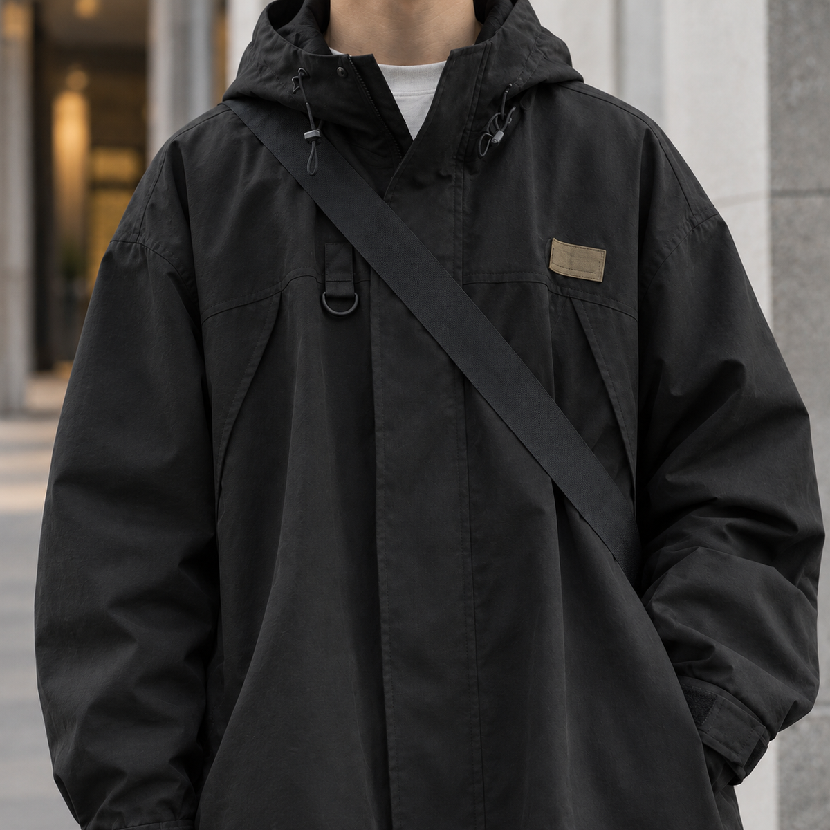 Men's Hidden-Fastening Hooded Jacket in Soft Woven Fabric