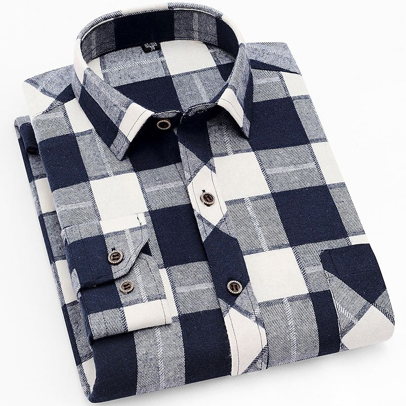 Men's Relaxed Soft-Touch Check Shirt with Button Front - White