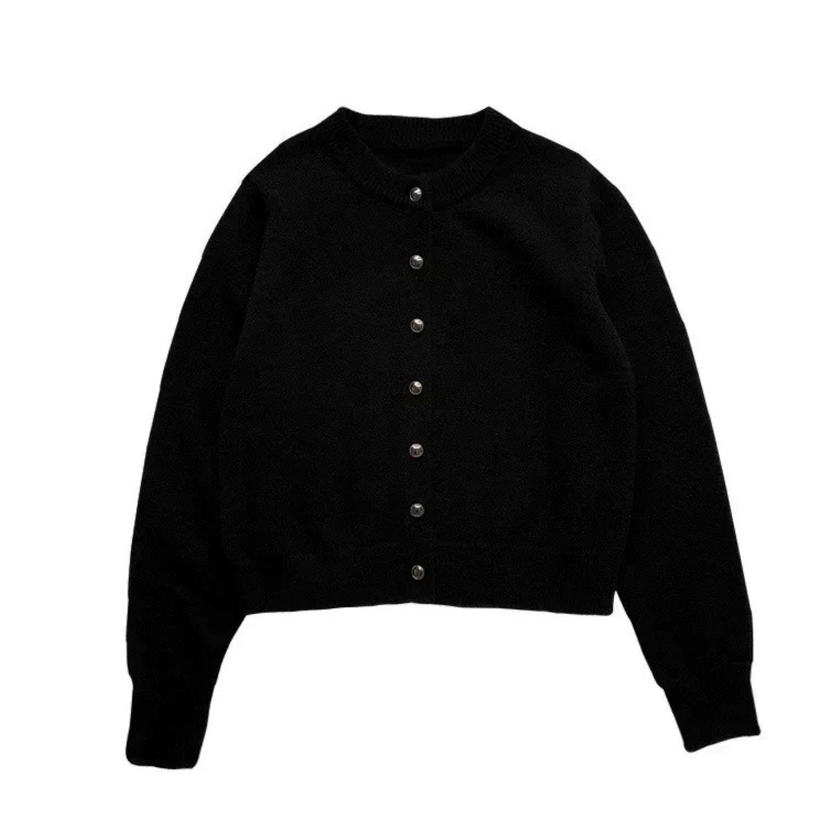 Women's Simple Round-Neck Knit Cardigan for Spring Layering - Black