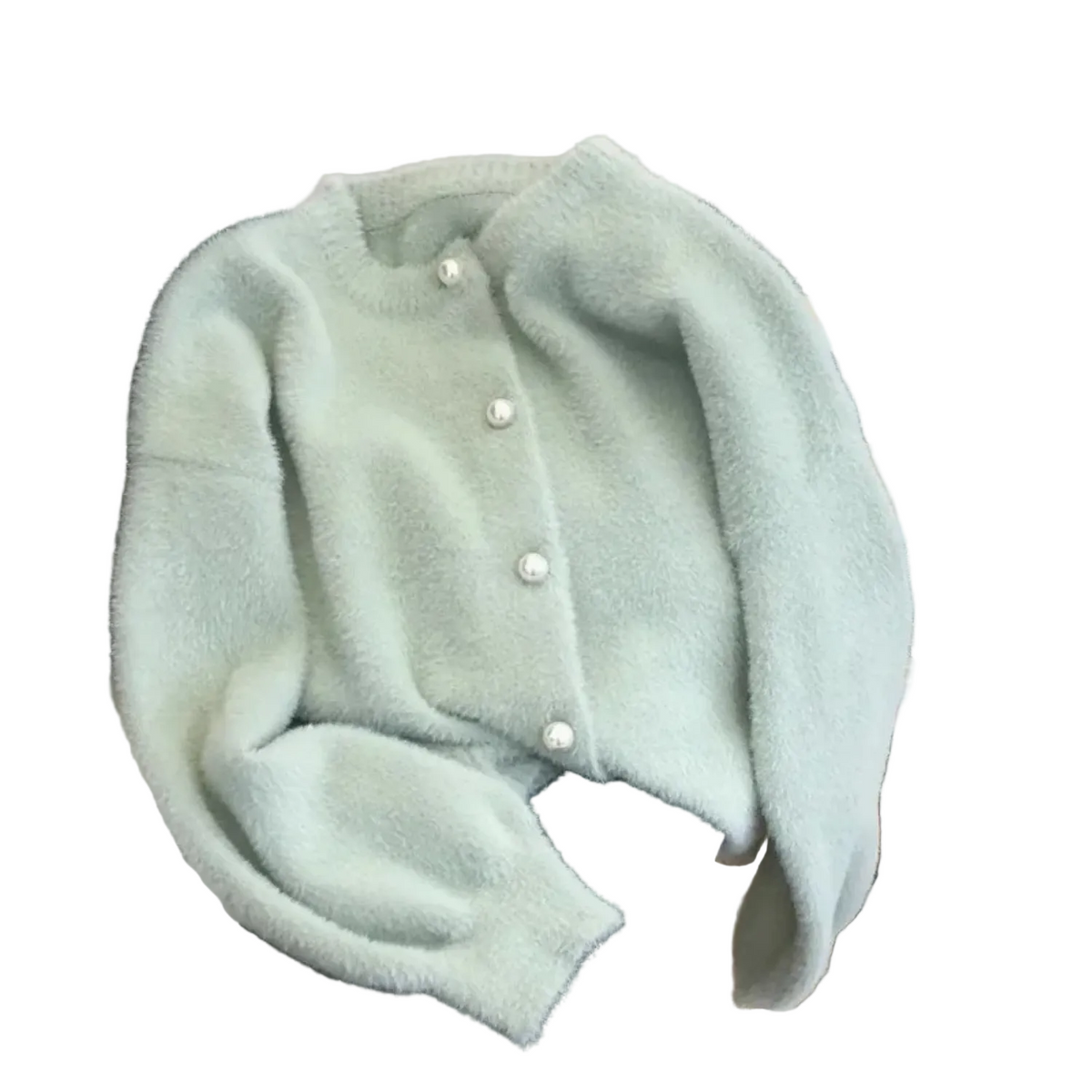 Women's Simple Round-Neck Knit Cardigan for Spring Layering - Mint Green