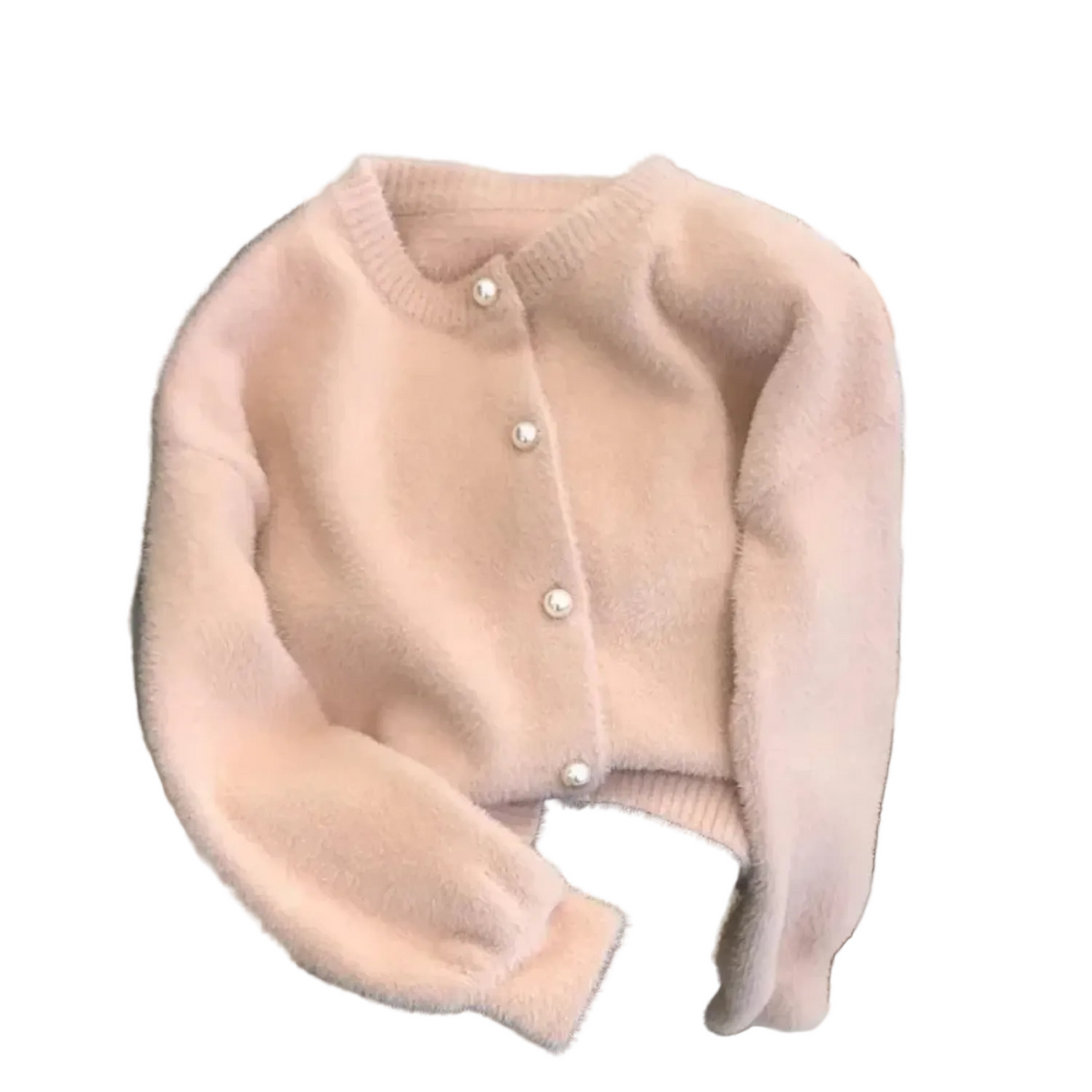 Women's Simple Round-Neck Knit Cardigan for Spring Layering - Light Pink