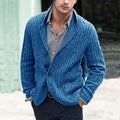 Men's Regular-Fit Lapel Cardigan in Breathable Cable Knit - Blue
