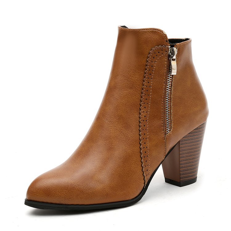 Women's Polished Zip-Up Ankle Boots for Work and Evenings - Brown