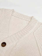 Women's Raised Cable V-Neck Cardigan with Wooden-Look Buttons
