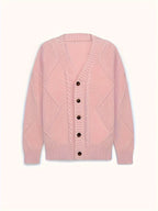 Women's Raised Cable V-Neck Cardigan with Wooden-Look Buttons
