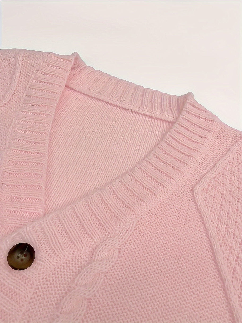 Women's Raised Cable V-Neck Cardigan with Wooden-Look Buttons