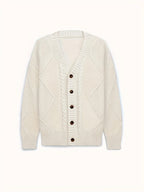 Women's Raised Cable V-Neck Cardigan with Wooden-Look Buttons