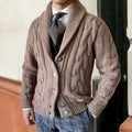 Men's Cable Knit Shawl Collar Cardigan in a Relaxed Fit - Taupe