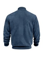 Men's Collarless Suede-Texture Bomber Jacket with Ribbed Neck