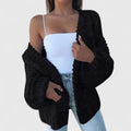 Women's Oversized Edge-to-Edge Cardigan in Thick Chunky Knit - Black