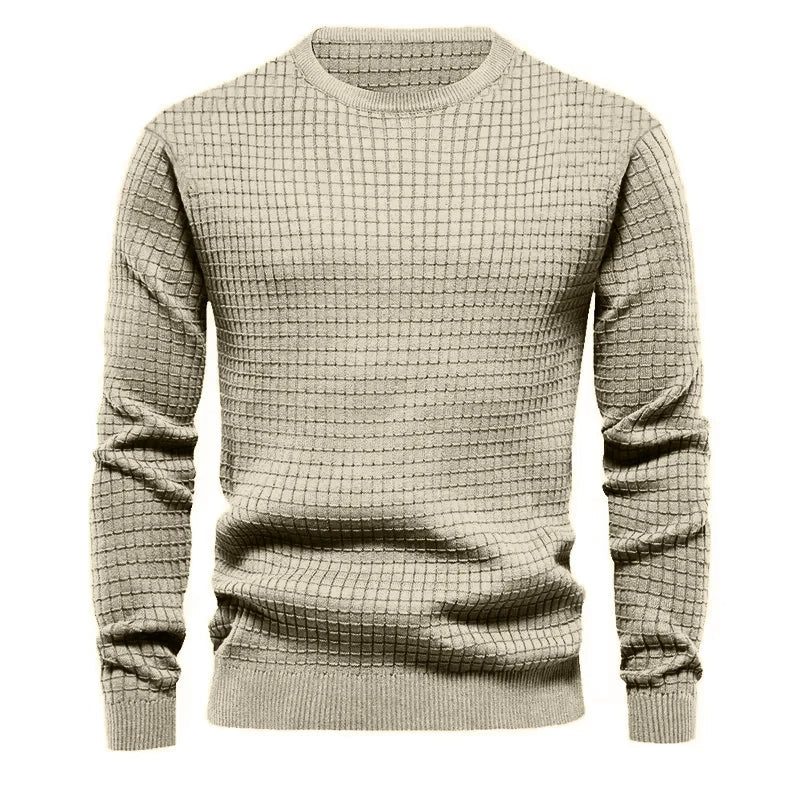 Men's Soft-Blend Waffle Knit Jumper with Elastic Cuffs - Khaki