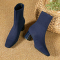 Women's Sock-Fit Stretch Knit Boots with Block Heel - Blue