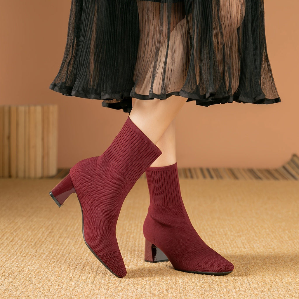 Women's Sock-Fit Stretch Knit Boots with Block Heel