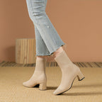 Women's Sock-Fit Stretch Knit Boots with Block Heel