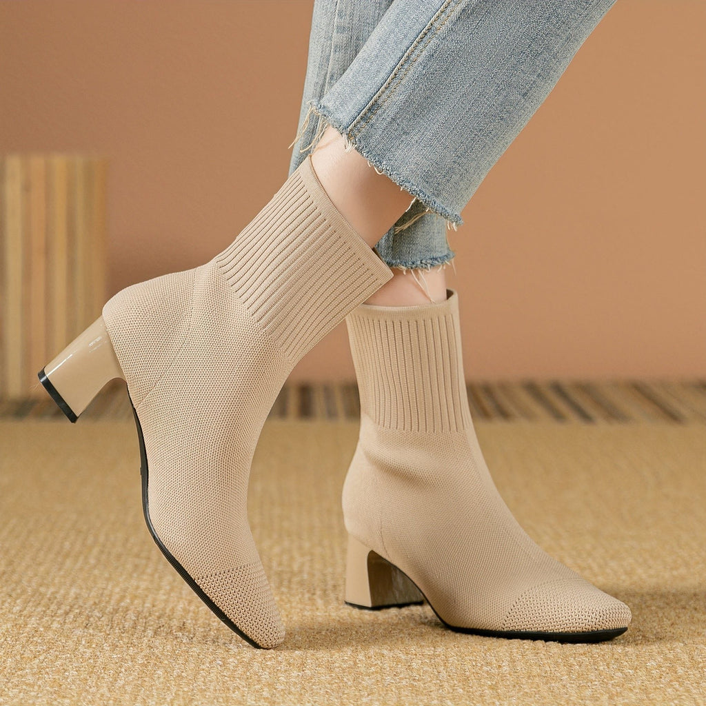 Women's Sock-Fit Stretch Knit Boots with Block Heel