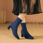 Women's Sock-Fit Stretch Knit Boots with Block Heel