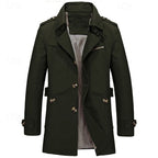 Men's Single-Row Button Trench Coat with Generous Front Pockets