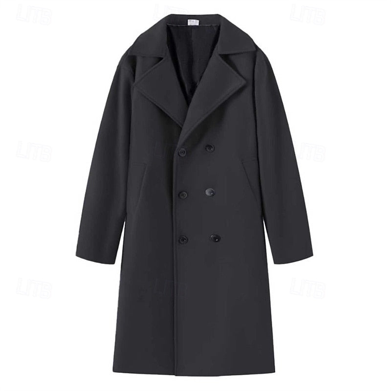 Men's Long Double-Breasted Lapel Coat in a Structured Cut