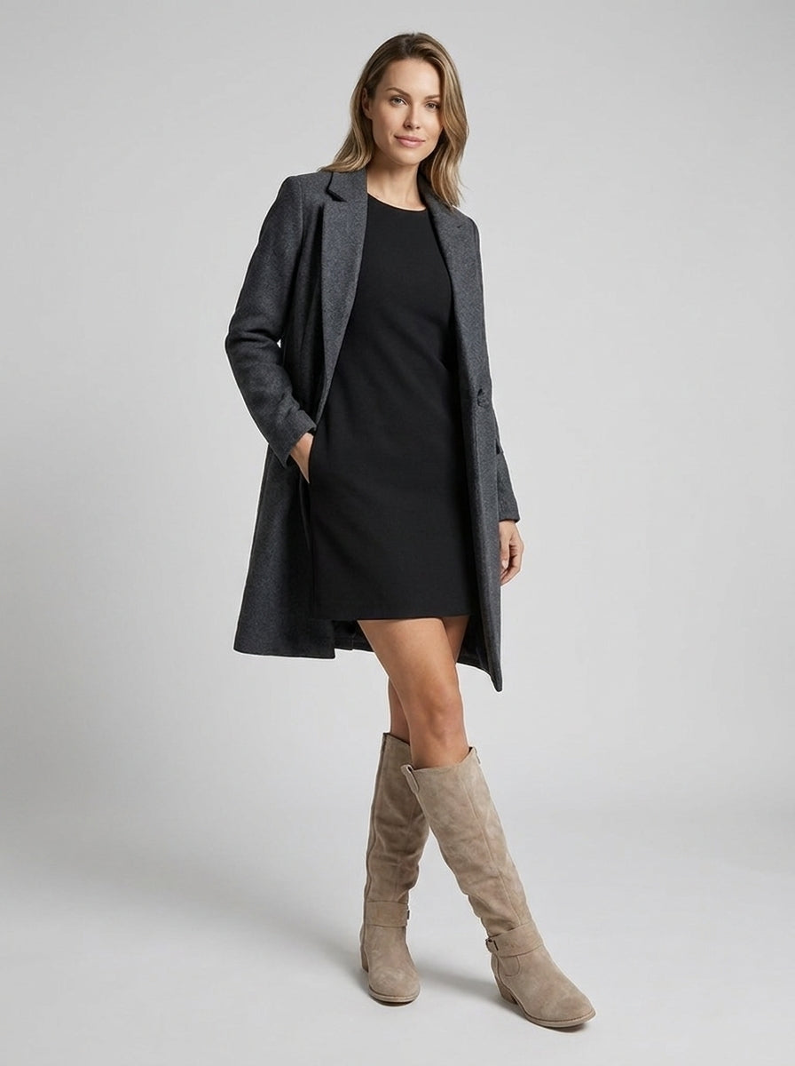 Women's Soft Suede Knee-High Boots with Top Flap and Low Heel