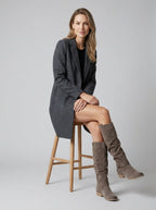 Women's Soft Suede Knee-High Boots with Top Flap and Low Heel