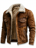 Men's Sherpa-Lined Vintage Aviator Jacket with Snap Placket