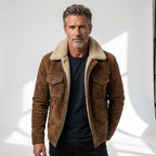 Men's Sherpa-Lined Vintage Aviator Jacket with Snap Placket