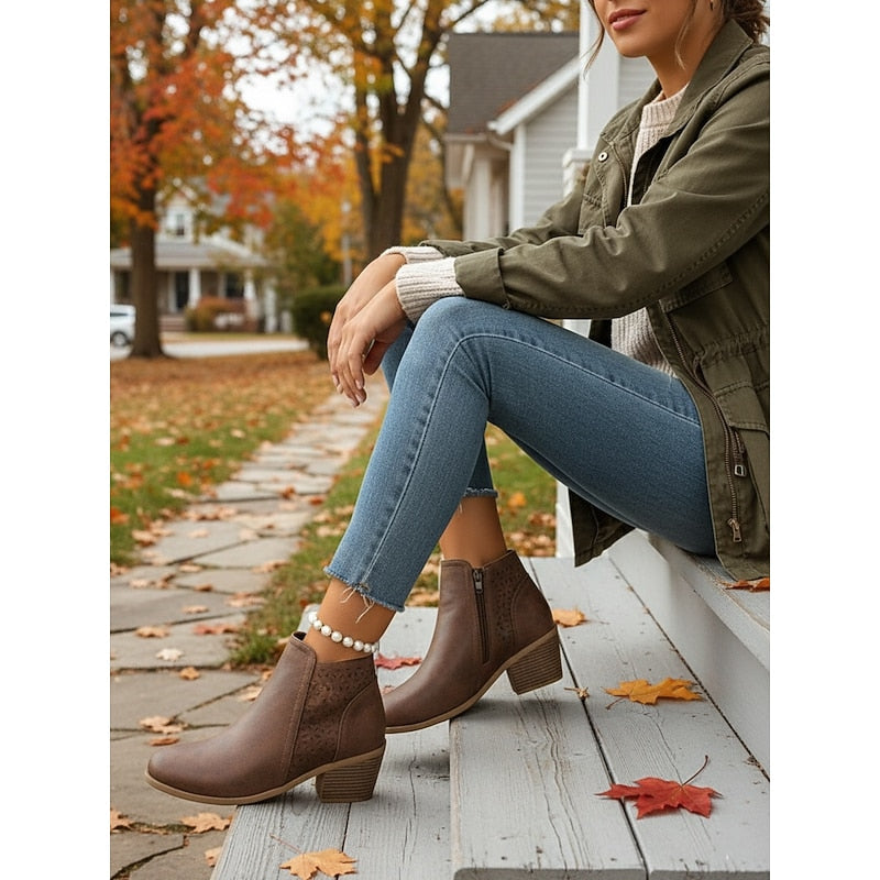 Women's Classic Cutout Ankle Boots with Easy Side Zip